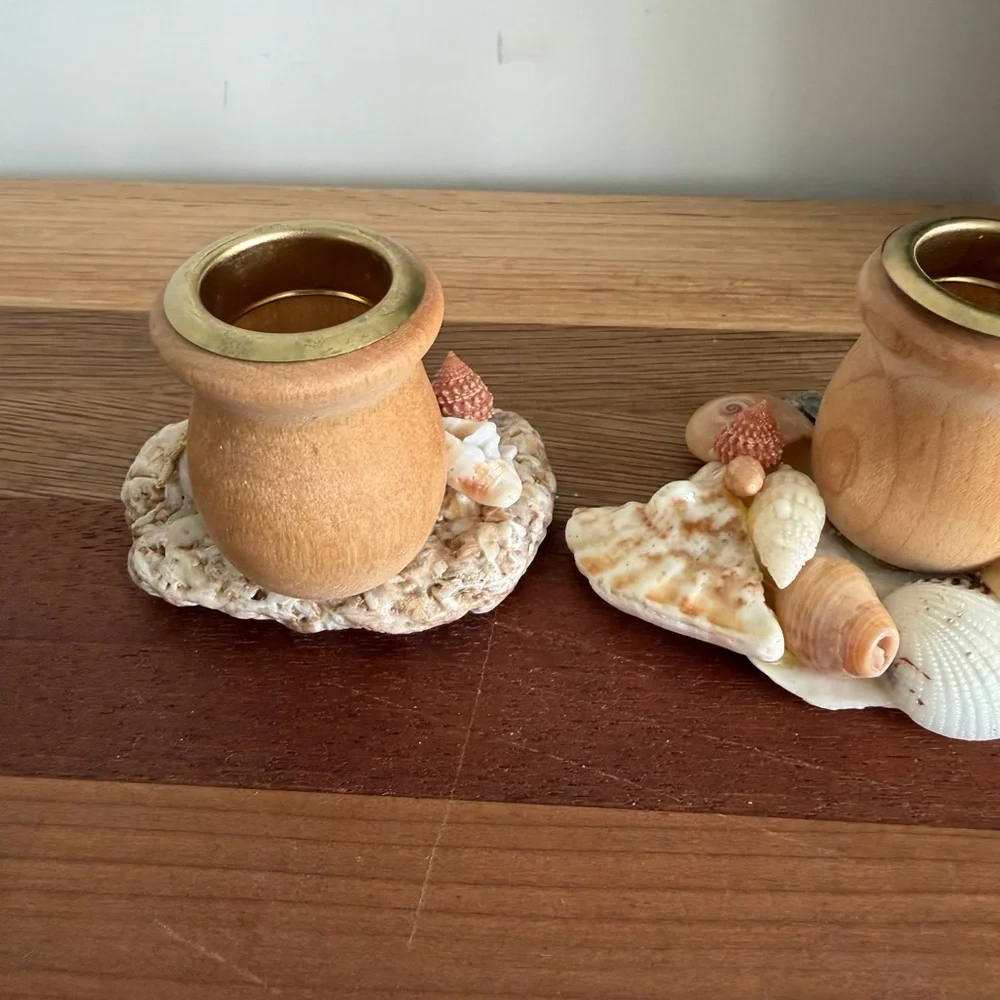 OOAK Vintage Shell Candle Holders set of 2